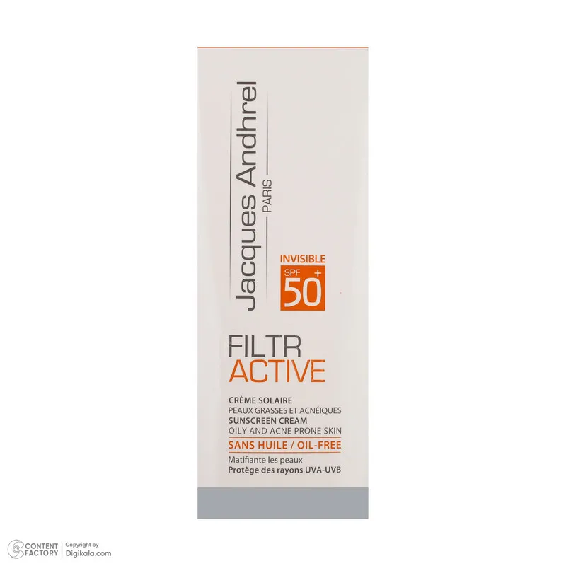 کرم ضد آفتاب بدون رنگ ژاک آندرل پاریس SPF 50 مدل FILTR ACTIVE مناسب پوستهای چرب و مستعد آکنه حجم 50 میلیلیتر - تصویر 4