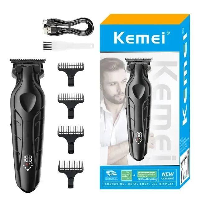 ماشین اصلاح موی سر و صورت کیمی مدل KM-2269 با تیغه کربن استیل، موتور 7000 دور در دقیقه، باتری 2000 میلیآمپر ساعت، نمایشگر شارژ و طراحی ارگونومیک - تصویر 5