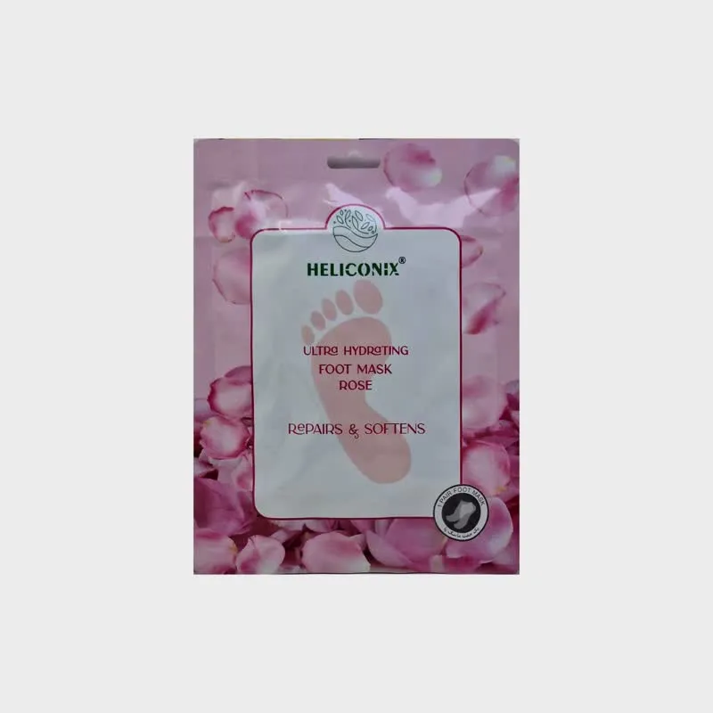 ماسک ورقهای پا هلیکونیکس مدل rose با ترکیبات هیالورونیک اسید، آبرسان و مرطوبکننده، مناسب انواع پوست و استفاده خانمها و آقایان، با رایحه رز - تصویر 2