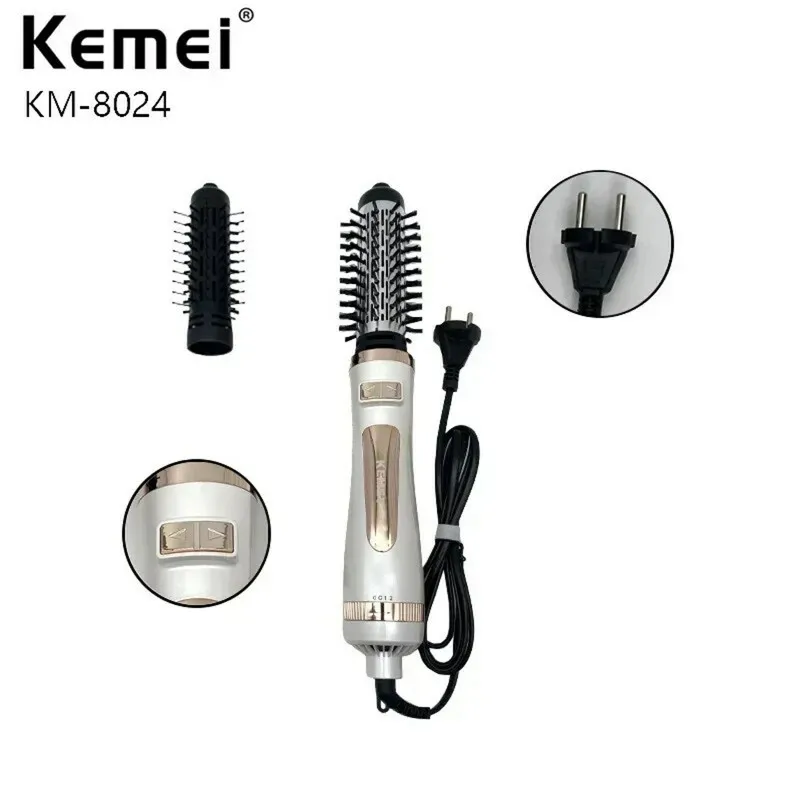 سشوار برس‌دار چرخشی 800 وات کمی مدل KM-8024، موتور AC، وزن 850 گرم، المنت سرامیک تورمالین، دارای سری برس‌دار گرد باریک، سری برس‌دار گرد پهن با ویژگی صاف‌کنندگی، حجم‌دهندگی، با قابلیت باد سرد - تصویر 2