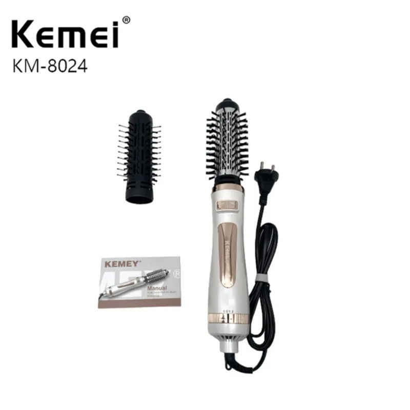 سشوار برس‌دار چرخشی 800 وات کمی مدل KM-8024، موتور AC، وزن 850 گرم، المنت سرامیک تورمالین، دارای سری برس‌دار گرد باریک، سری برس‌دار گرد پهن با ویژگی صاف‌کنندگی، حجم‌دهندگی، با قابلیت باد سرد - تصویر 3