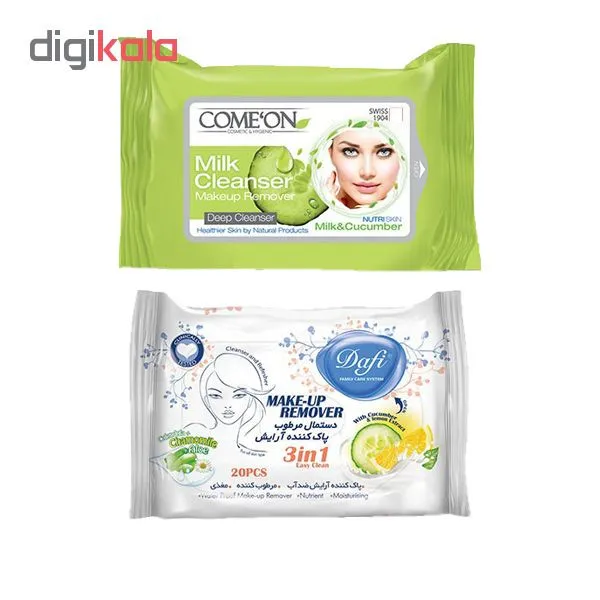 دستمال مرطوب کامان مدل Milk بسته 20 عددی به همراه دستمال مرطوب دافی مدل Cucumber & Lemon بسته 20 عددی - تصویر 2