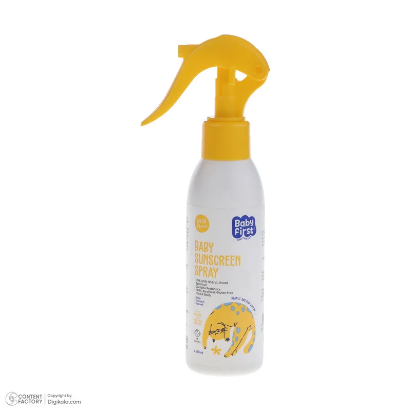 اسپری ضد آفتاب بدون رنگ بیبی فرست SPF 50 مدل پروبیوتیک محافظت کننده در برابر اشعه UVB,UVA با PA+++ مناسب پوستهای معمولی حجم 150 میلیلیتر - تصویر 2