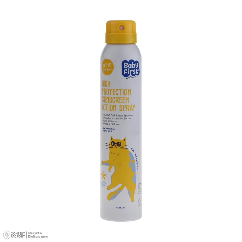 اسپری ضد آفتاب بدون رنگ بیبی فرست SPF 50 مدل پروبیوتیک محافظت کننده در برابر اشعه UVB,UVA با PA+++ مناسب پوستهای معمولی حجم 200 میلیلیتر - تصویر 3