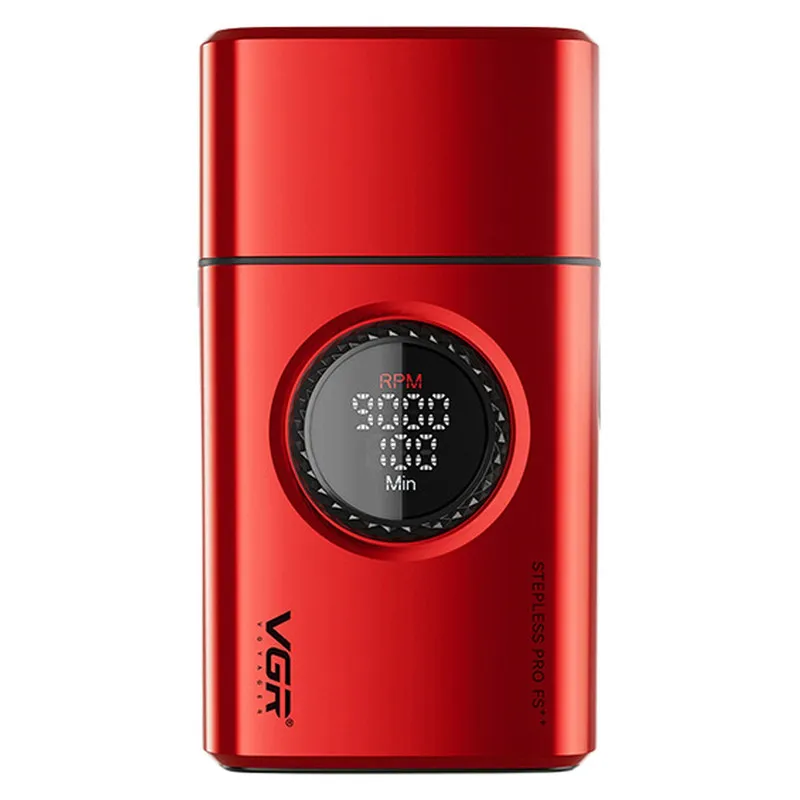 ماشین اصلاح موی صورت شارژی VGR مدل V-377 با تیغه استیل ضدزنگ و پوشش تیتانیوم، باتری 1400mAh با 100 دقیقه استفاده، 21 سطح تنظیم سرعت و نمایشگر هوشمند باتری و سرعت
