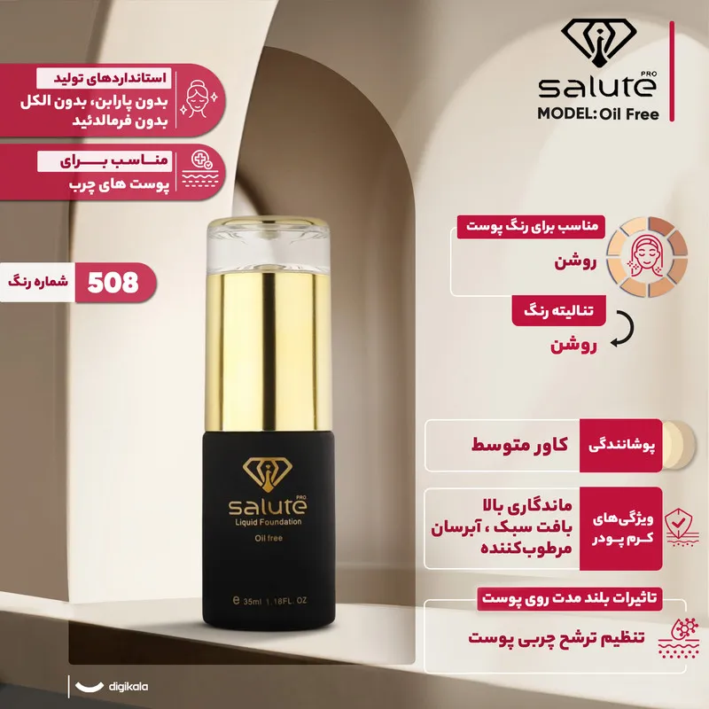کرم پودر سالوته پرو مدل Oil Free شماره 508 حجم 35 میلی لیتر - تصویر 2
