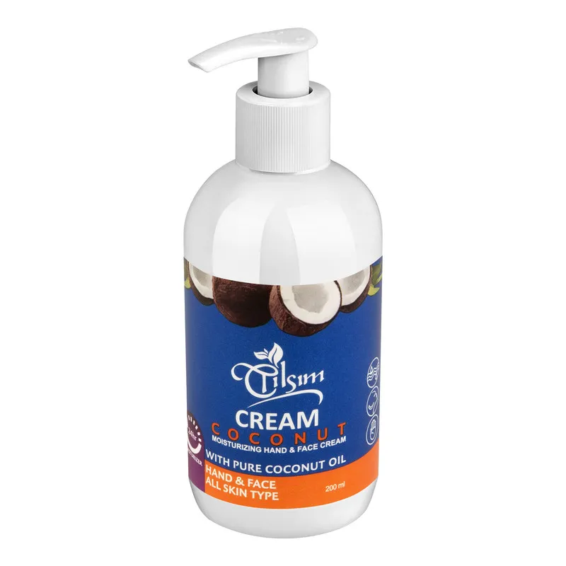 کرم مرطوب کننده دست و صورت تیلسیم مدل coconut oil مناسب انواع پوست حجم 200 میلی لیتر