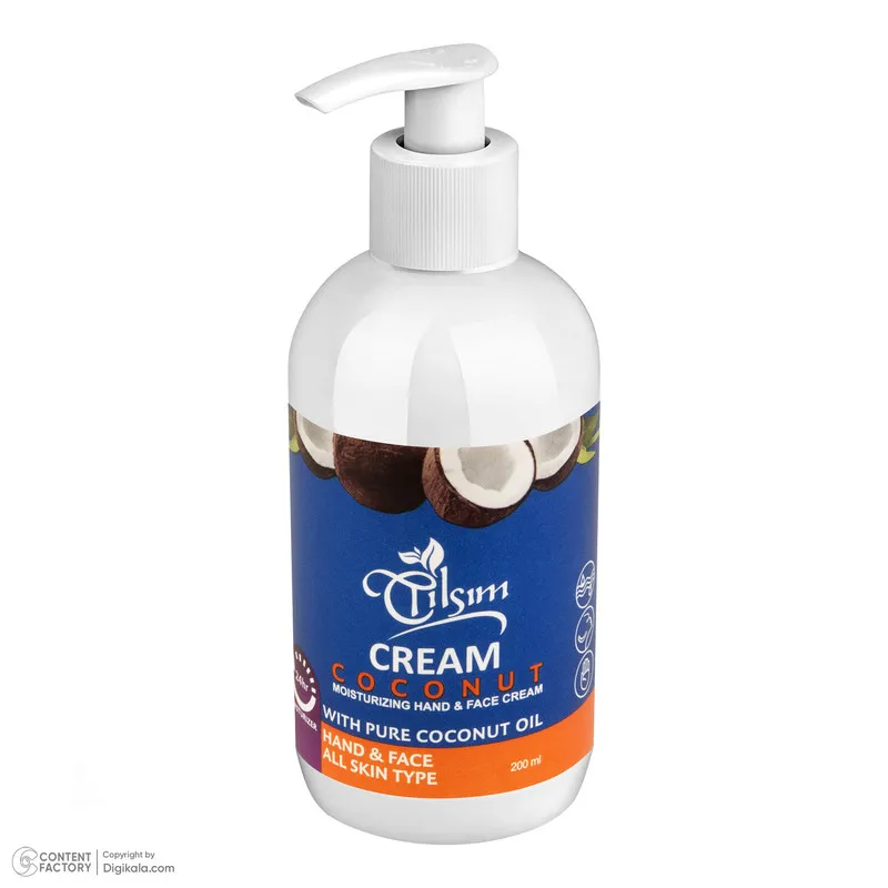 کرم مرطوب کننده دست و صورت تیلسیم مدل coconut oil مناسب انواع پوست حجم 200 میلی لیتر - تصویر 2