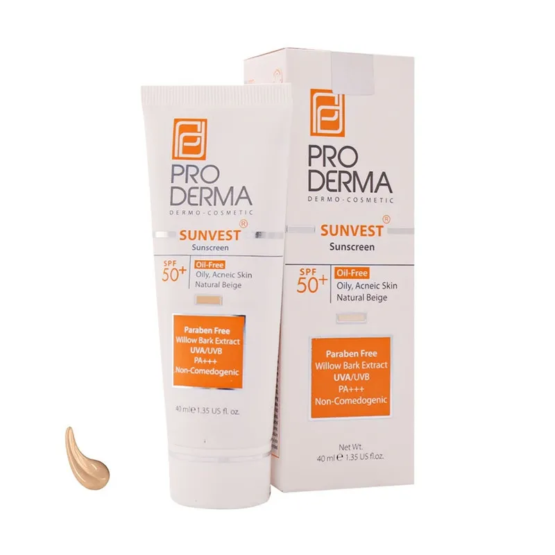 کرم ضد آفتاب رنگی پرودرما SPF 50 مدلOF-NB محافظ UVA ،UVB و PA+++،ضد جوش،مناسب انواع پوست حجم 40 میلی لیتر