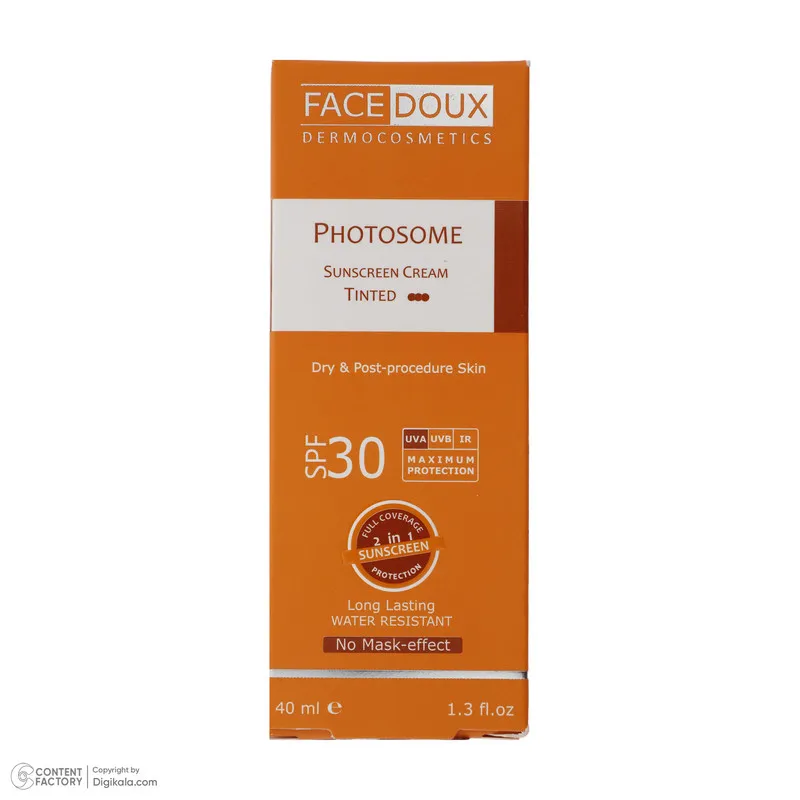 کرم ضد آفتاب رنگی فیس دوکس SPF 30 مدل فوتوزوم محافظ اشعه UVA و UVB، ‌ضد آب، مناسب پوست‌های خشک حجم 40 میلی‌لیتر - تصویر 6
