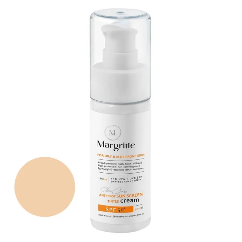 کرم ضد آفتاب رنگی مارگریت SPF35 مدل 02 محافظ UVA ،UVB، مناسب پوست های چرب حجم 50 میلیلیتر