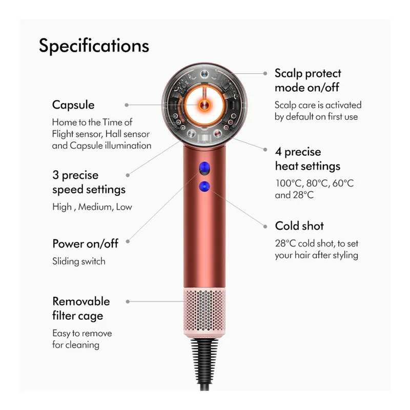 سشوار نیمه حرفه ای 1600 وات دایسون مدل Supersonic nural - تصویر 4