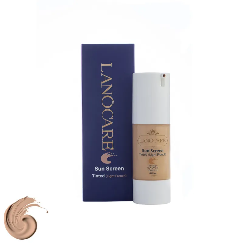 فلوئید ضد آفتاب رنگی لانوکر SPF50 مدل 012 محافظ UVB، UVA، بدون روغن، کنترل ترشح چربی پوست، مناسب پوست های چرب حجم 30 میلی لیتر