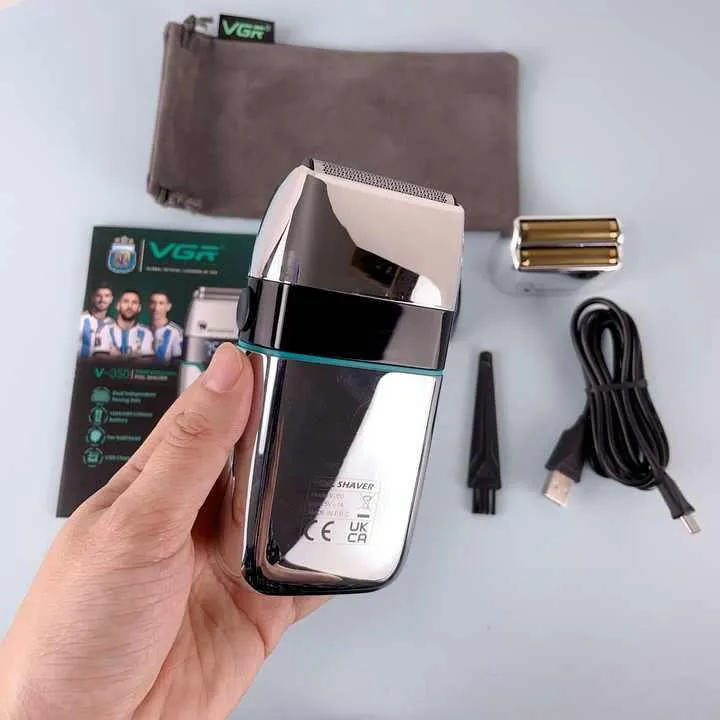 ماشین اصلاح موی صورت شارژی وی جی ار مدل V-350 با تیغه تیتانیوم، اصلاح صفر میلی‌متر، باتری لیتیومی 1200 میلی‌آمپر، نمایشگر LED و قابلیت استفاده خشک و مرطوب - تصویر 3