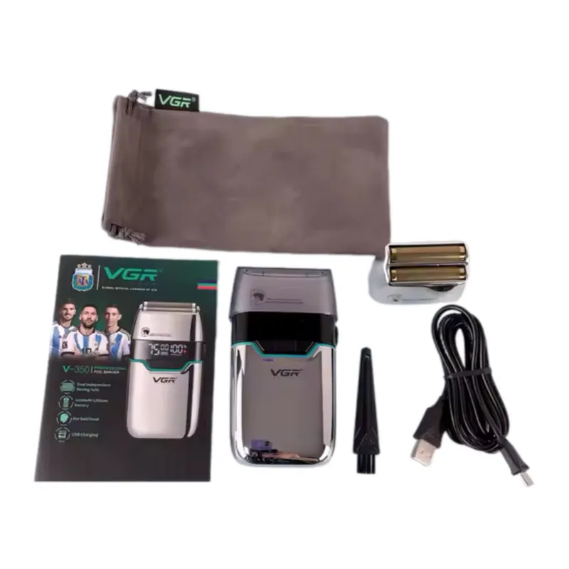 ماشین اصلاح موی صورت شارژی وی جی ار مدل V-350 با تیغه تیتانیوم، اصلاح صفر میلی‌متر، باتری لیتیومی 1200 میلی‌آمپر، نمایشگر LED و قابلیت استفاده خشک و مرطوب - تصویر 5
