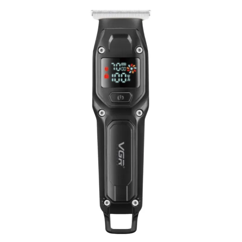ماشین اصلاح موی سر و صورت وی جی ار مدل V-964 با تیغه کربن استیل، باتری لیتیومی 600 میلیآمپر، نمایشگر وضعیت باتری، عملکرد توربو، طراحی ارگونومیک و 3 شانه خط زن سایز 1، 2 و 3 میلیمتر