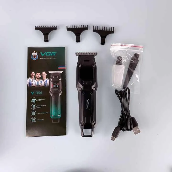 ماشین اصلاح موی سر و صورت وی جی ار مدل V-964 با تیغه کربن استیل، باتری لیتیومی 600 میلیآمپر، نمایشگر وضعیت باتری، عملکرد توربو، طراحی ارگونومیک و 3 شانه خط زن سایز 1، 2 و 3 میلیمتر - تصویر 3