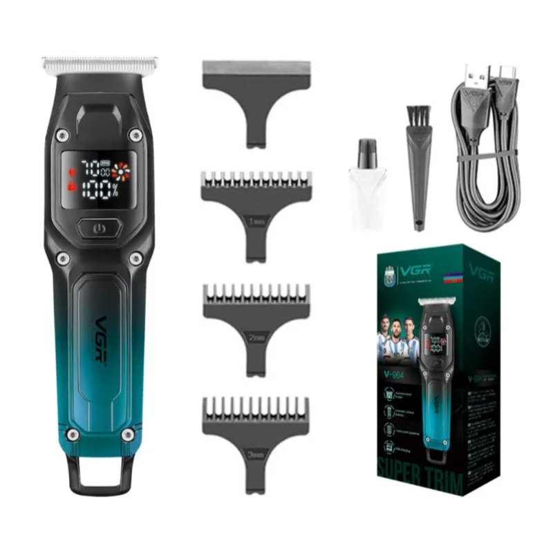 ماشین اصلاح موی سر و صورت وی جی ار مدل V-964 با تیغه کربن استیل، باتری لیتیومی 600 میلیآمپر، نمایشگر وضعیت باتری، عملکرد توربو، طراحی ارگونومیک و 3 شانه خط زن سایز 1، 2 و 3 میلیمتر - تصویر 4