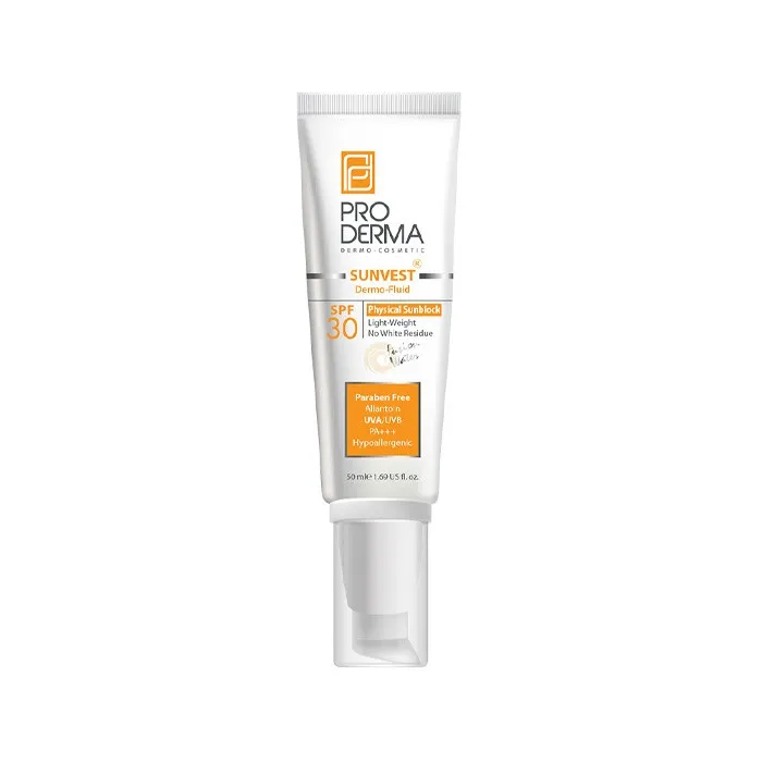 فلوئید ضدآفتاب بی‌رنگ پردرما SPF30 مدل سان وست حاوی محافظ UVA ،UVB و ضدآب، حاوی ویتامین E، مناسب انواع پوست، حجم 50 میلی‌لیتر - تصویر 2