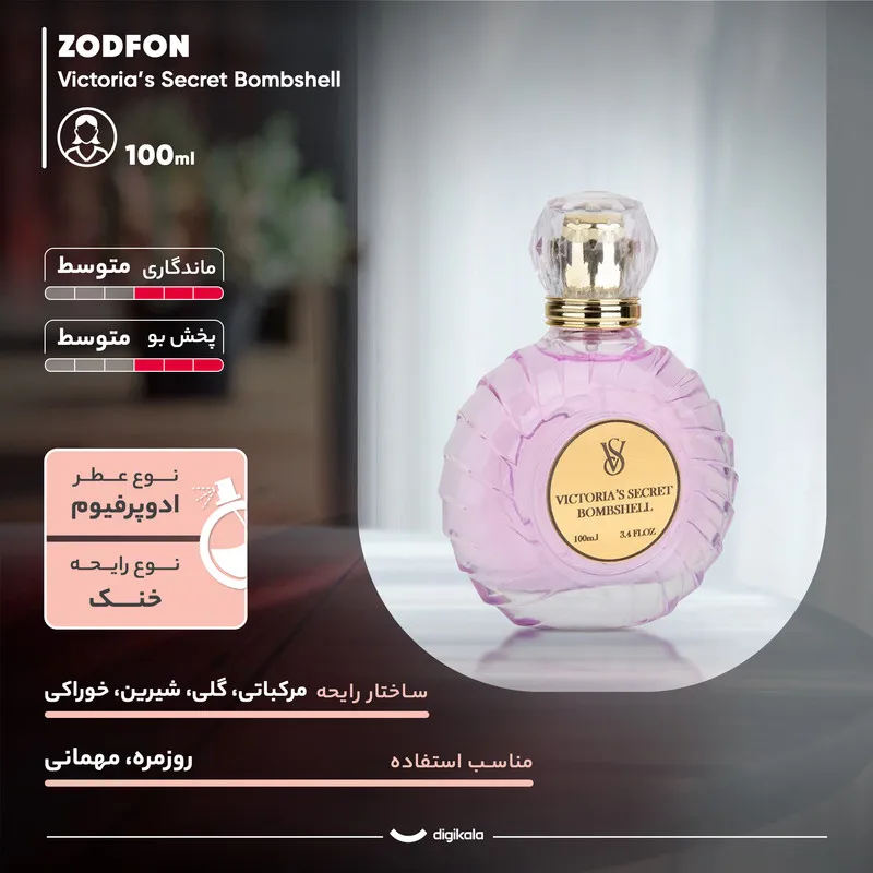 ادو پرفیوم زنانه زدفون مدل ویکتوریا سکرت بامب شل با رایحه خنک و شیرین حجم 100 میلی لیتر - تصویر 4