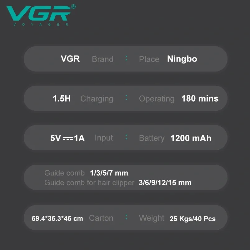 ست ماشین اصلاح موی صورت و بدن وی جی ار مدل V-102 - تصویر 6