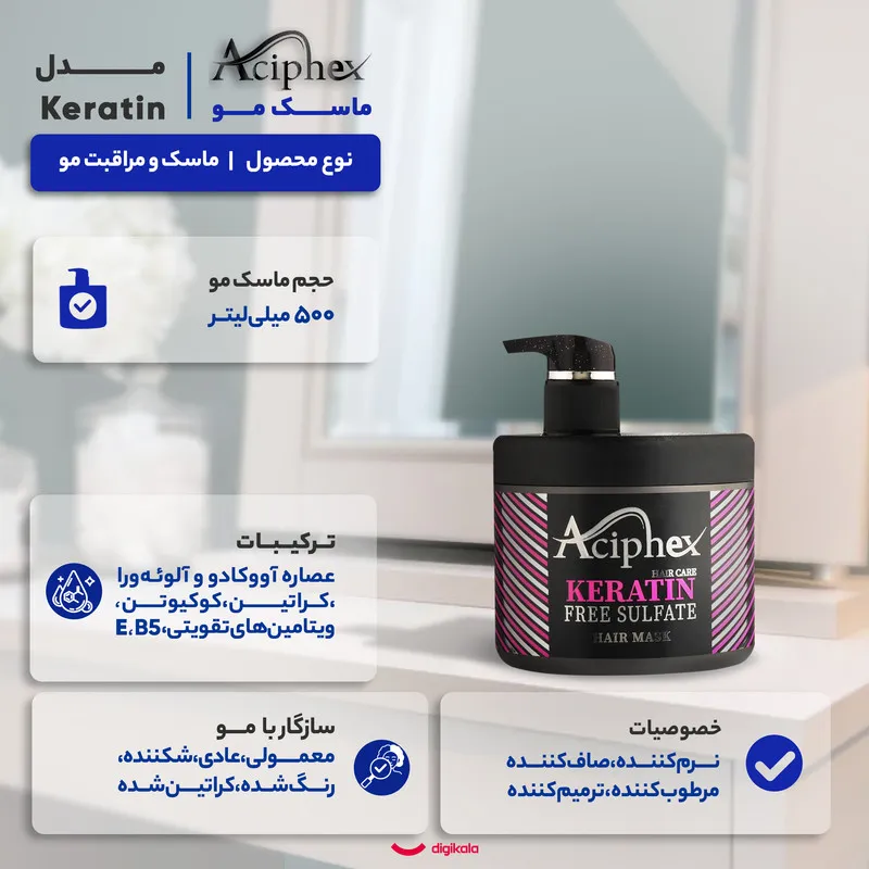 ماسک ترمیم کننده مو اسیفکس مدل Keratin مناسب برای انواع مو حجم 500 میلی لیتر - تصویر 6