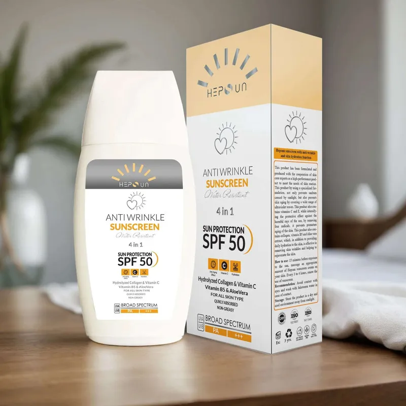 کرم ضد آفتاب و ضد چروک بدون رنگ هپسان SPF50 مدل 4در1 محافظ UVA ،UVB و PA+++ و حاوی ویتامین B5 و C مناسب انواع پوست حجم 50 میلی لیتر - تصویر 2