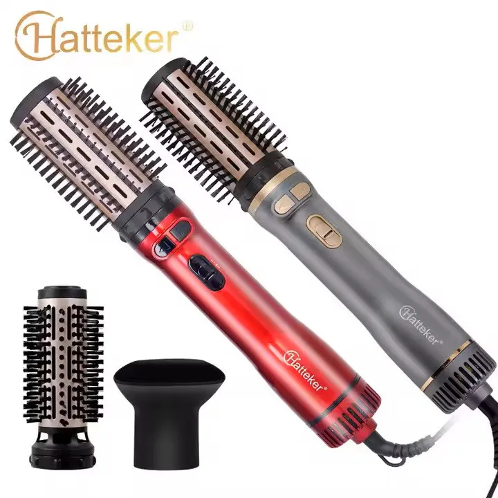 سشوار برس‌دار چرخشی 1000 وات هاتکر مدل HT-302، موتور AC، وزن 400 گرم، دارای سری متمرکز‌کننده پهن، سری برس‌دار گرد پهن با ویژگی فرکنندگی، با قابلیت تنظیم دما - تصویر 5