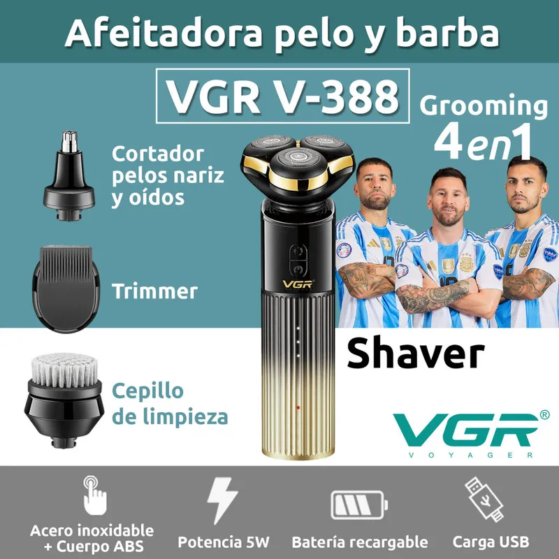 ست ماشین اصلاح موی صورت و بدن شارژی وی جی ار مدل v-388 - تصویر 3