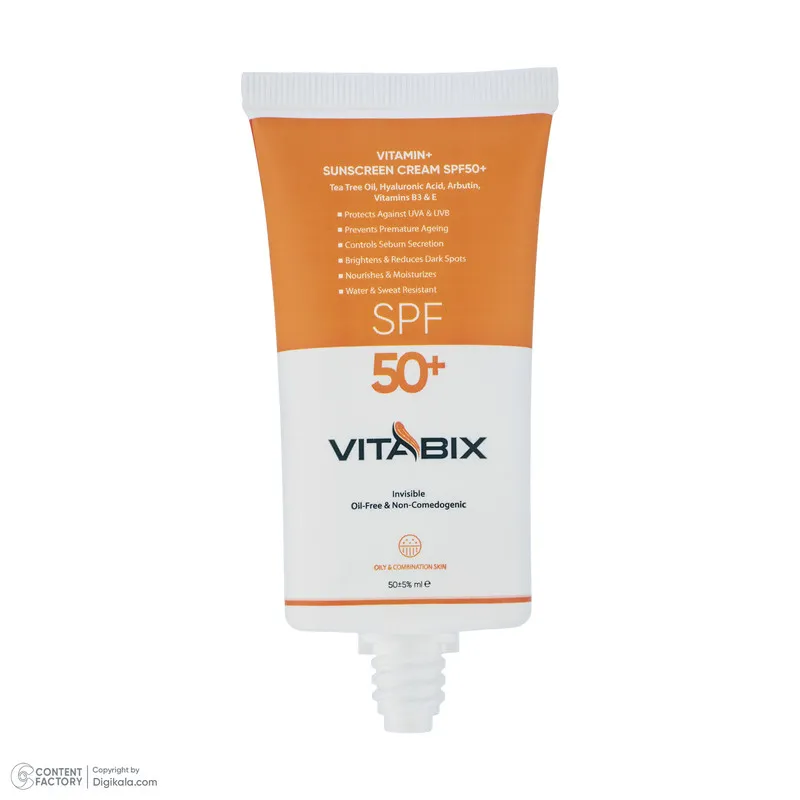 کرم ضد آفتاب بدون رنگ ویتابیکس SPF 50 مدل +Vitamin مناسب پوست چرب حجم 50 میلیلیتر محافظتکننده اشعه UVA و UVB، بدون تست حیوانی، با ماندگاری 2 ساعته - تصویر 4