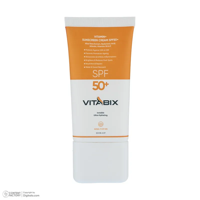 کرم ضد آفتاب بدون رنگ ویتابیکس SPF 50 مدل +Vitamin مناسب پوست خشک حجم 50 میلیلیتر محافظتکننده اشعه UVA و UVB، بدون تست حیوانی، با ماندگاری 2 ساعته - تصویر 2