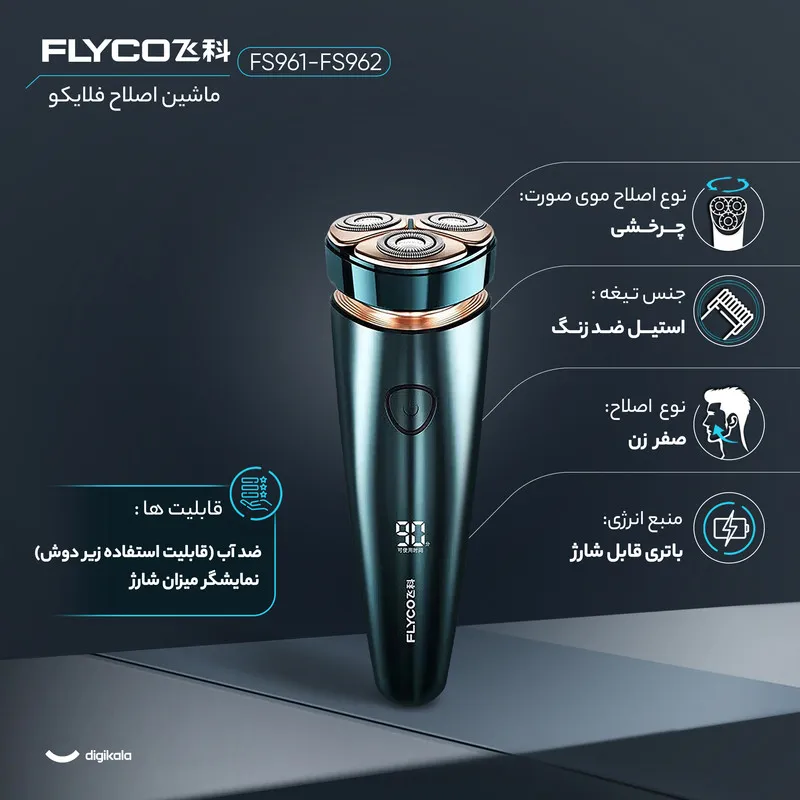 ماشین اصلاح موی صورت شارژی فلایکو مدل FS961-FS962 - تصویر 6