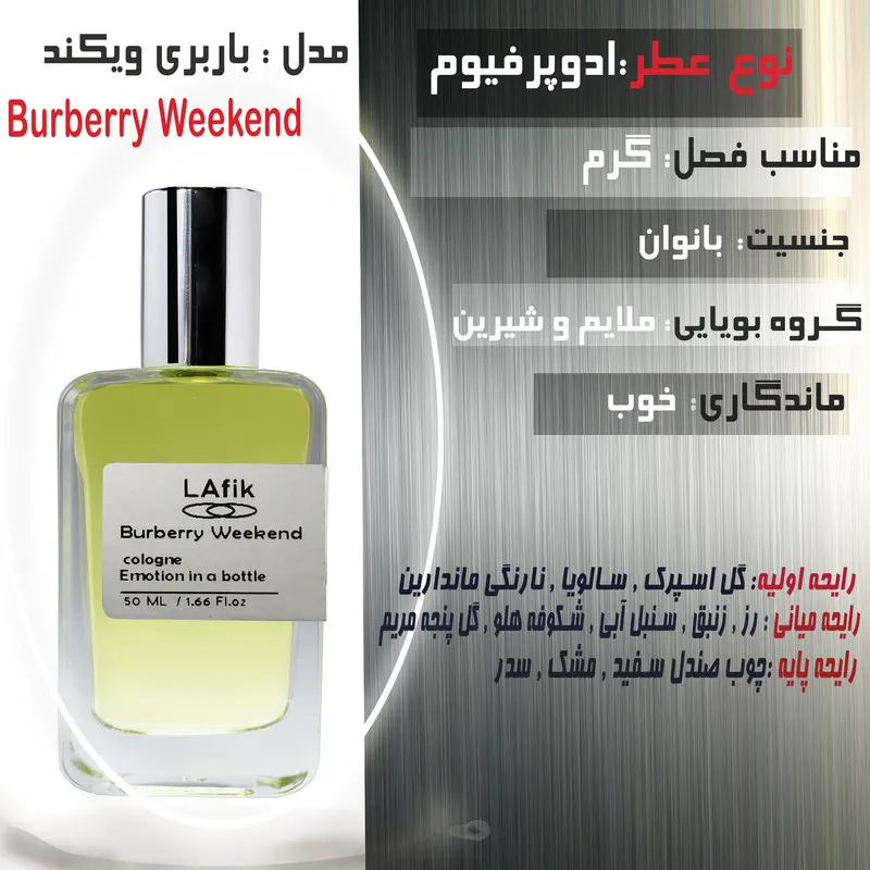 ادوپرفیوم زنانه لافیک مدل باربری ویکند با رایحه معتدل و شیرین حجم 50 میلیلیتر - تصویر 2