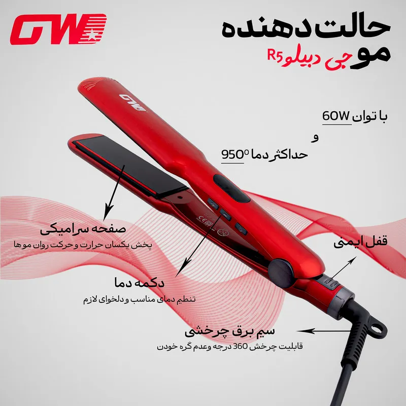 اتو و حالت دهنده ی مو جی دبلیو مدل R5 - تصویر 2