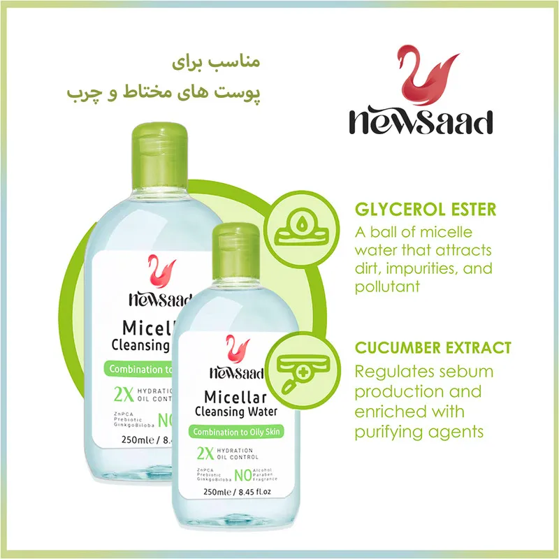 محلول پاک کننده آرایش صورت نیوساد مدل Com-Oil مناسب برای پوست های چرب حجم 250 میلی لیتر - تصویر 2