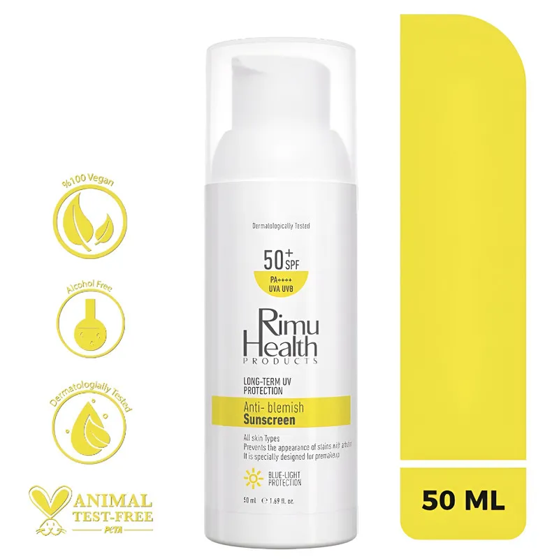 کرم ضد آفتاب بدون رنگ ریمو هلث SPF 50 مدل ANTI BLEMISHE محافظ UVA ،UVB و PA+++، ضد لک، ضد حساسیت، ضد چروک و ضد پیری، مناسب انواع پوست حجم 50 میلیلیتر - تصویر 2