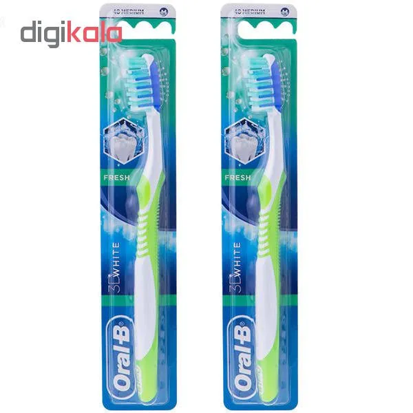 مسواک اورال-بی مدل 3D white با برس متوسط مجموعه 2 عددی - تصویر 3