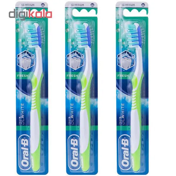 مسواک اورال-بی مدل 3D white با برس متوسط مجموعه 3 عددی - تصویر 2
