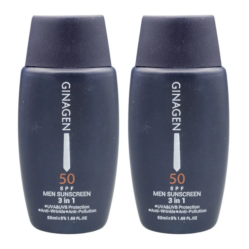کرم ضد آفتاب بدون رنگ ژیناژن SPF 50 مدل 3in1 ‌محافظ UVA ،UVB ضد حساسیت، ضد چروک و ضد پیری، مناسب انواع پوست‌ حجم 50 میلی‌لیتر مجموعه دو عددی