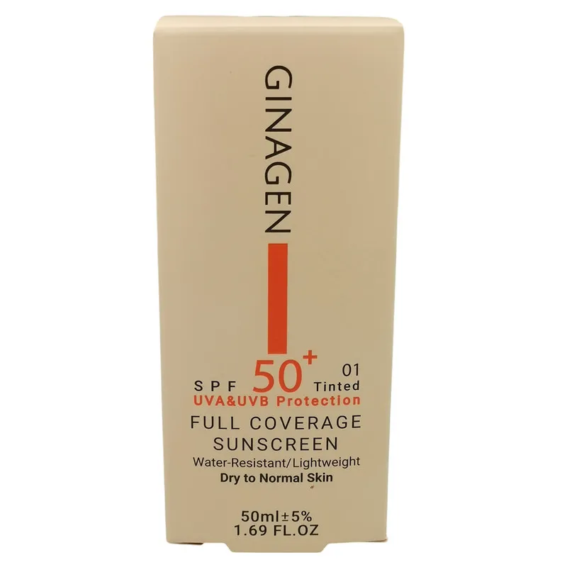 کرم ضد آفتاب رنگی ژیناژن SPF 50 مدل 01 محافظ UVA ،UVB ضد حساسیت، ضد چروک و ضد پیری، مناسب پوست‌های خشک و نرمال حجم 50 میلی لیتر مجموعه دو عددی - تصویر 2