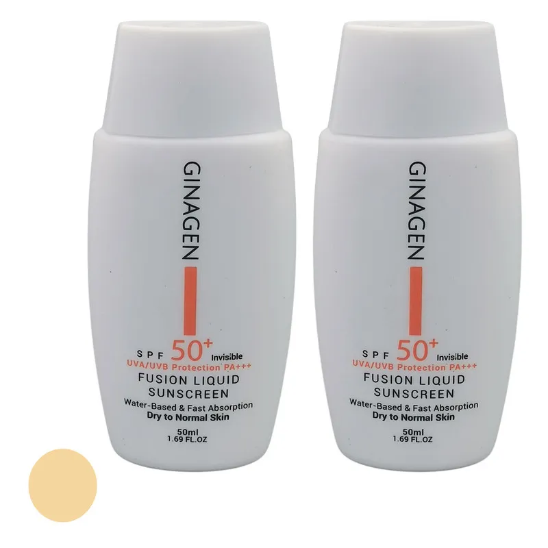 کرم ضد آفتاب بدون رنگ ژیناژن SPF 50 مدل 00 محافظ UVA ،UVB ، مناسب پوست‌های خشک و معمولی حجم 50 میلی‌لیتر مجموعه دو عددی