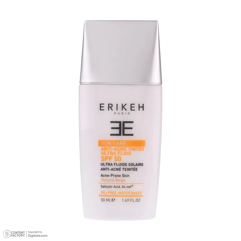 کرم ضد آفتاب رنگی صورت اریکه SPF 50 مدل Anti-Acne حاوی محافظ UVA و UVB مناسب پوست‌های آکنه‌ ای حجم 50 میلی لیتر - تصویر 2