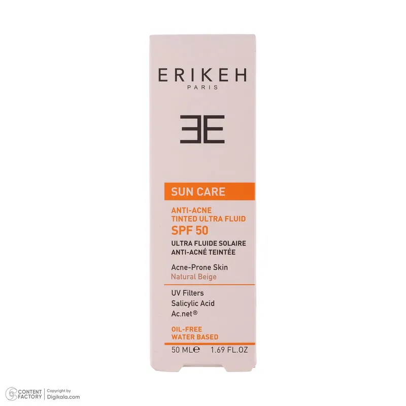 کرم ضد آفتاب رنگی صورت اریکه SPF 50 مدل Anti-Acne حاوی محافظ UVA و UVB مناسب پوست‌های آکنه‌ ای حجم 50 میلی لیتر - تصویر 3