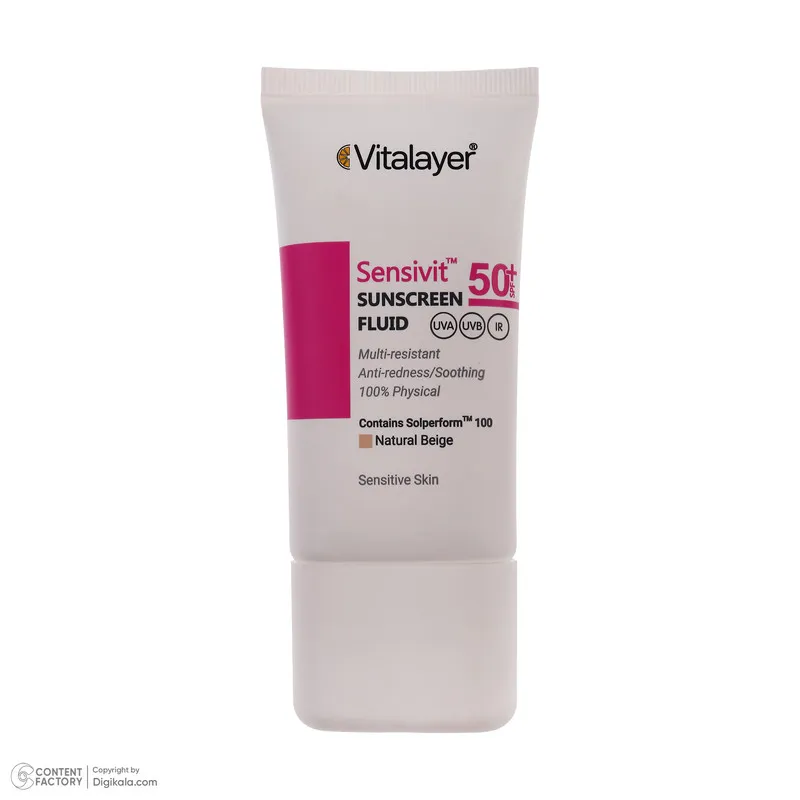 فلوئید ضد آفتاب رنگی ویتالیر spf50 مدل Sensivit محافظ UVA،UVB مناسب انواع پوست حجم 50 میلی لیتر - تصویر 2