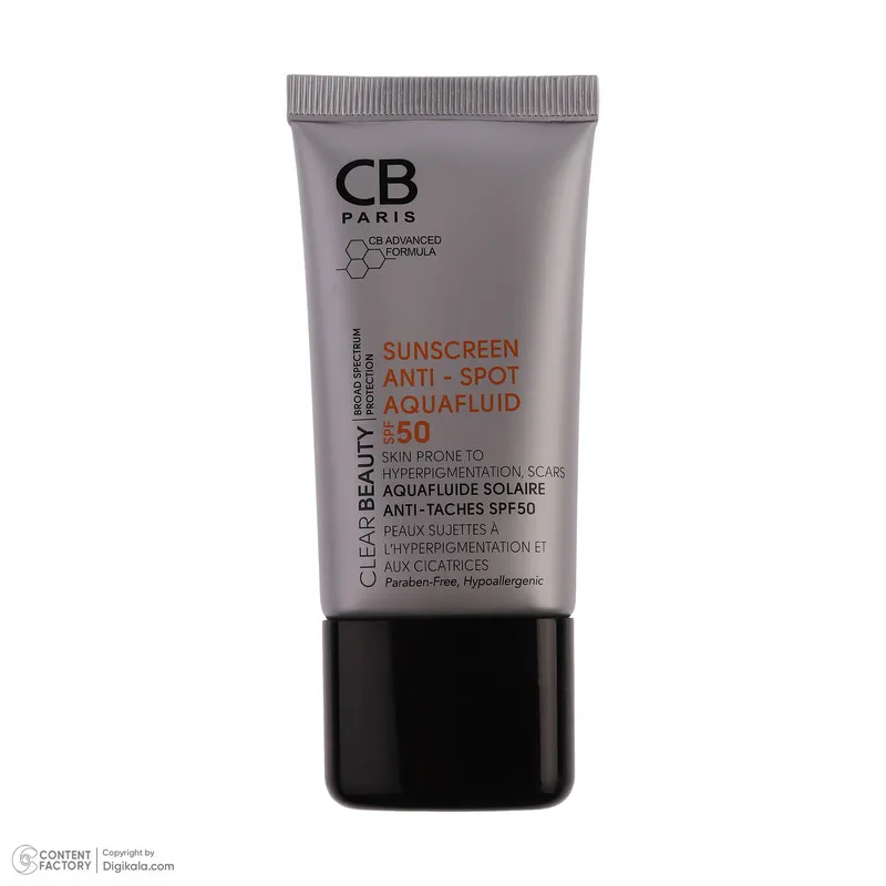 فلوئید ضد آفتاب بدون رنگ سی بی پاریس spf50 مدل Anti-Spot محافظ UVA،UVB مناسب پوست های  حساس و آکنه‌دار حجم 40 میلی لیتر - تصویر 2