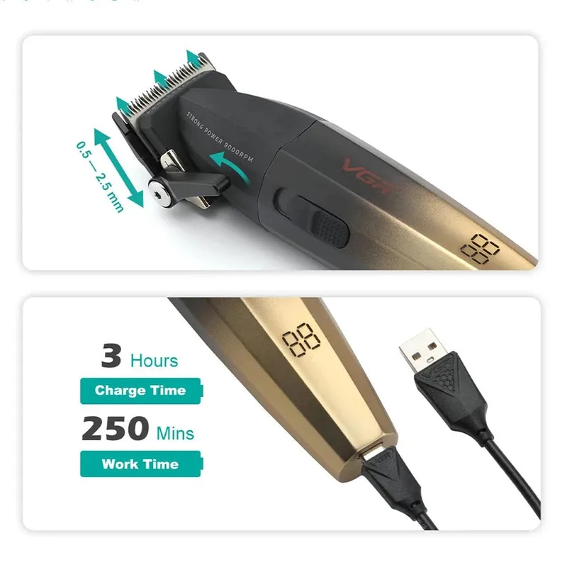 ماشین اصلاح موی سر و صورت شارژی وی جی ار مدل V-003Gold - تصویر 5