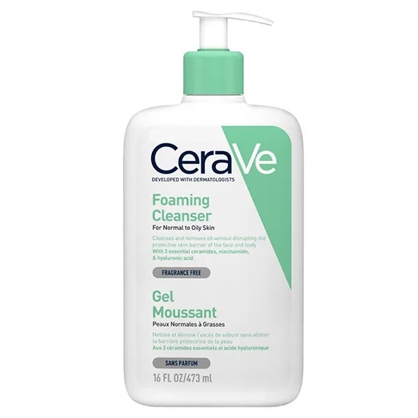 ژل شستشو صورت سراوی مدل foaming cleanser مناسب پوست نرمال تا چرب حجم 473 میلی لیتر