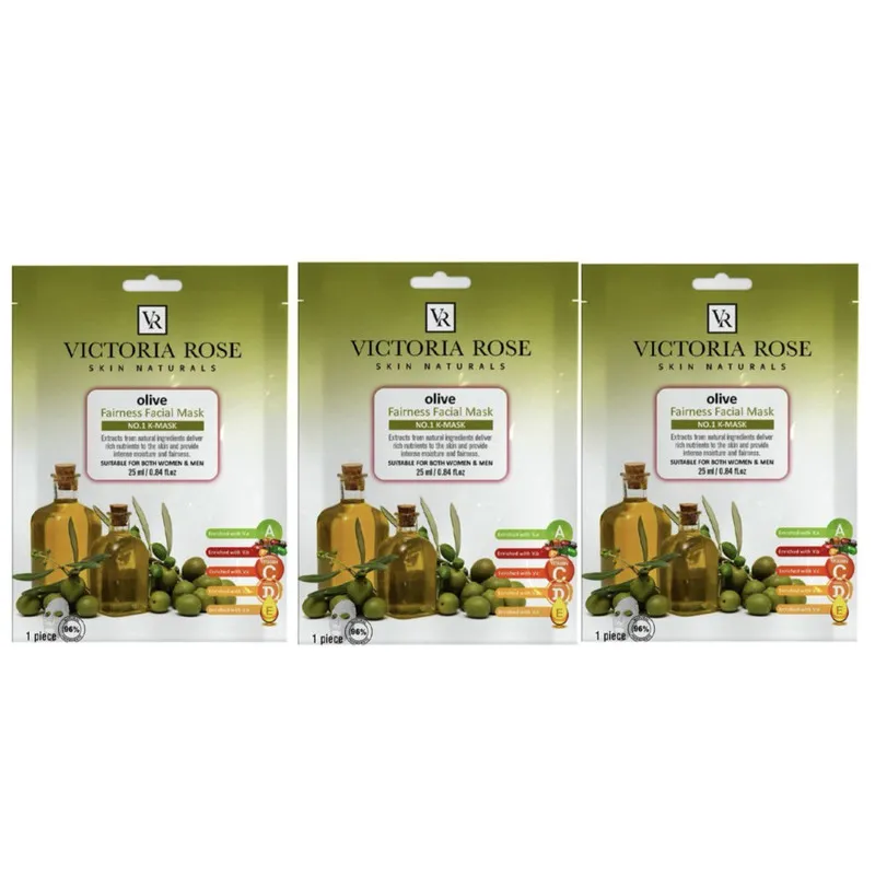 ماسک صورت ویکتوریا رز مدل زیتون مناسب برای انواع پوست حجم 25 میلی لیتر بسته 3 عددی