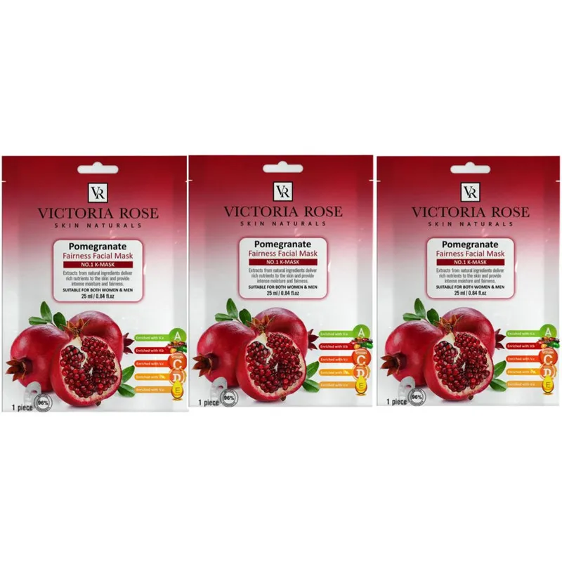 ماسک صورت ویکتوریا رز مدل انار مناسب برای انواع پوست حجم 25 میلی لیتر بسته 3 عددی