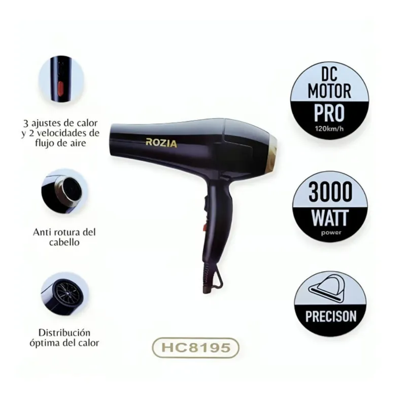 سشوار حرفه ای 3000وات روزیا مدل HC-8195 - تصویر 2